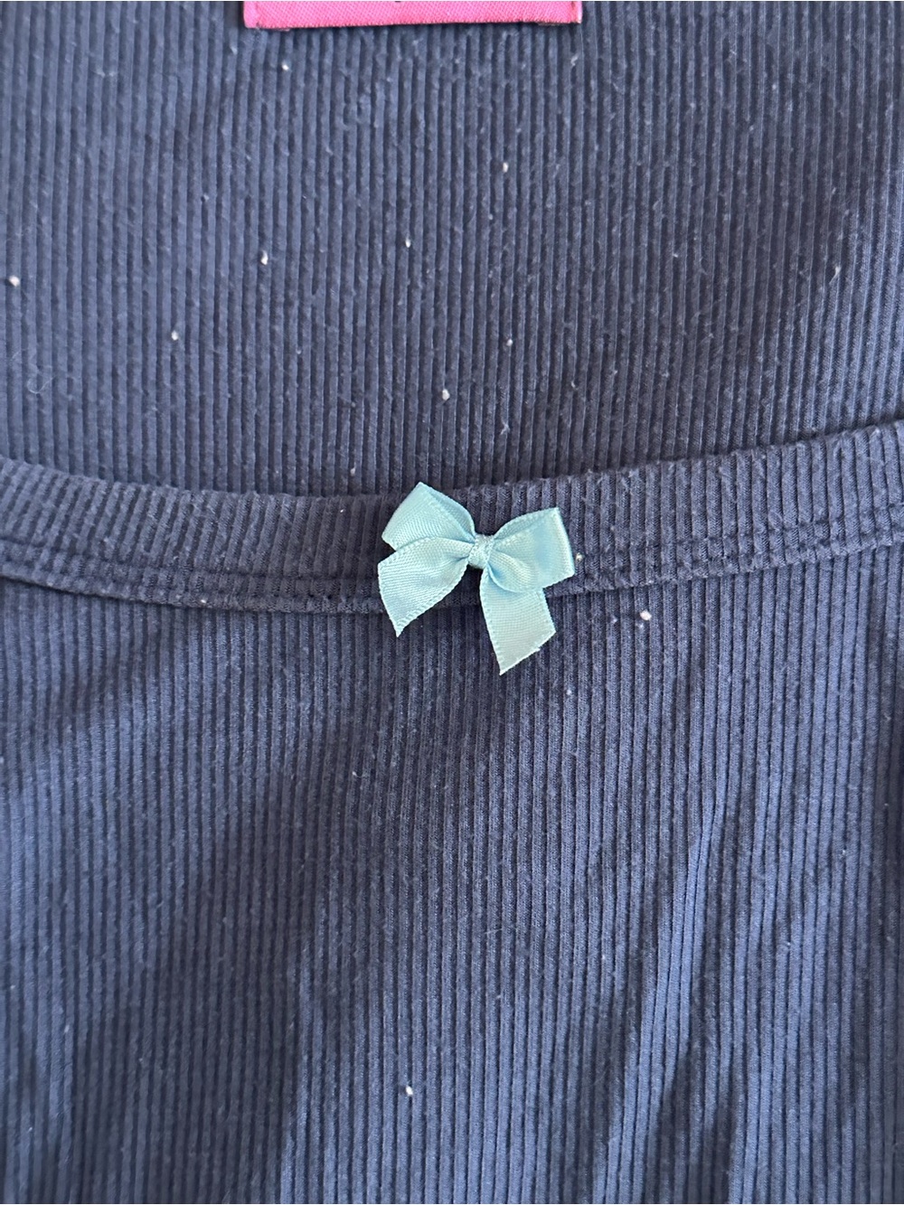 Edikted Navy Ribbed Top with Tiny Bow - Picture 2 of 4